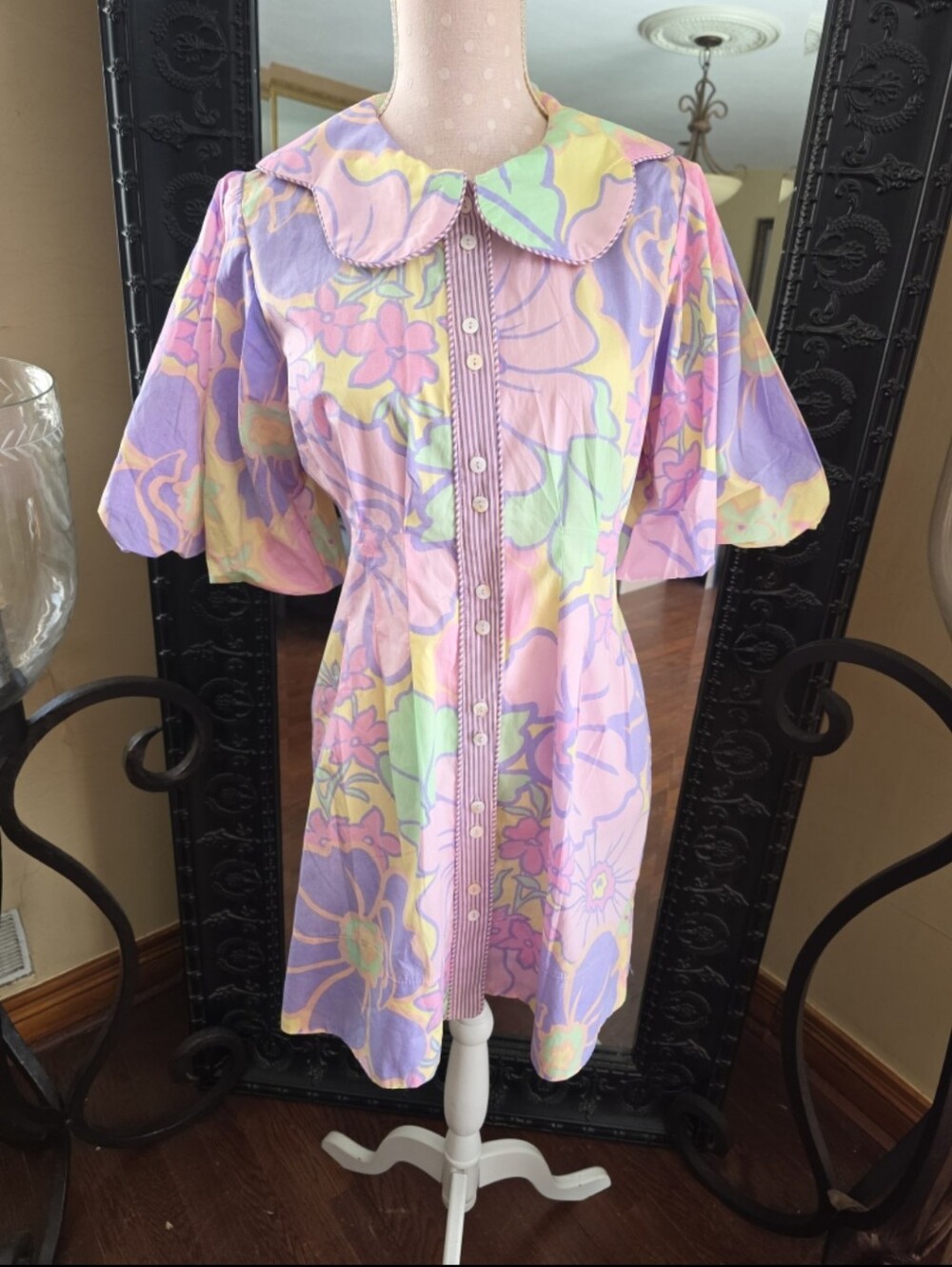 Karlie Pastel Large Floral Puff Sleeve Shirt Dress